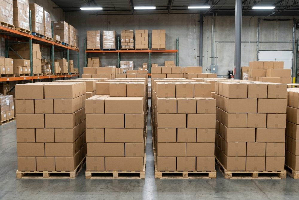 Stack of corrugated boxes at Packa Corporation