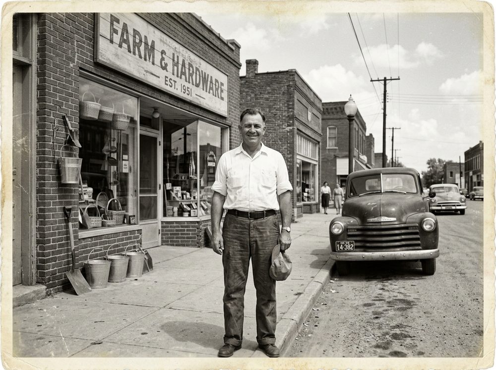 Founder Walter Packa in downtown Sedalia, around 1958